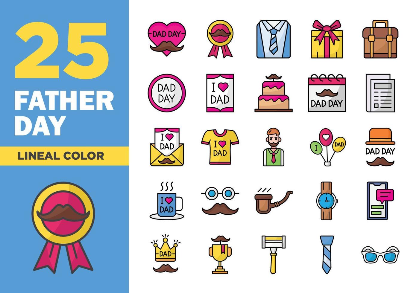 Father Day Lineal Color Icon Set vector