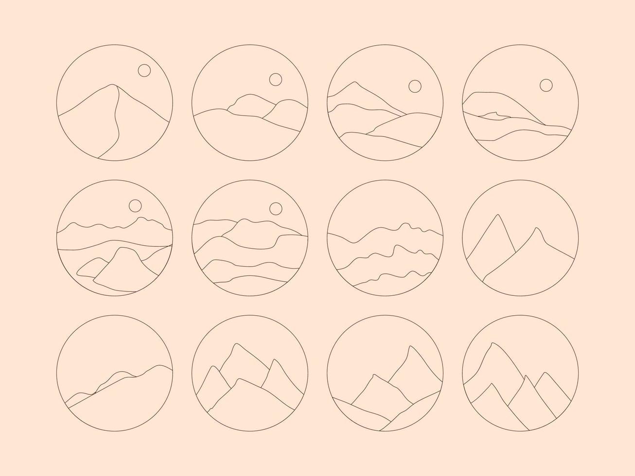 Set of Boho Landscape Logos in Trendy Minimal Liner Style vector