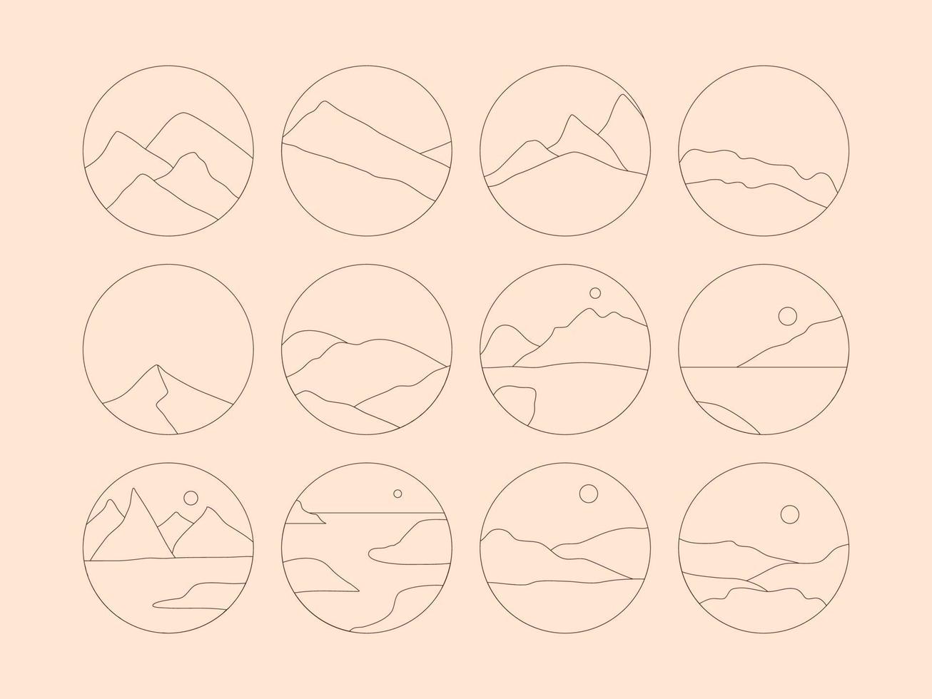 Set of Boho Landscape Logos in Trendy Minimal Liner Style vector