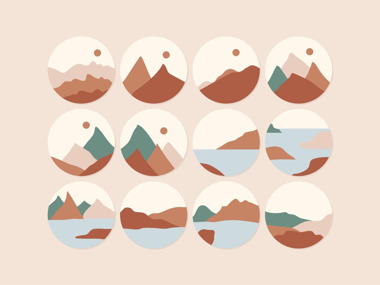 set of abstract boho landscape vector
