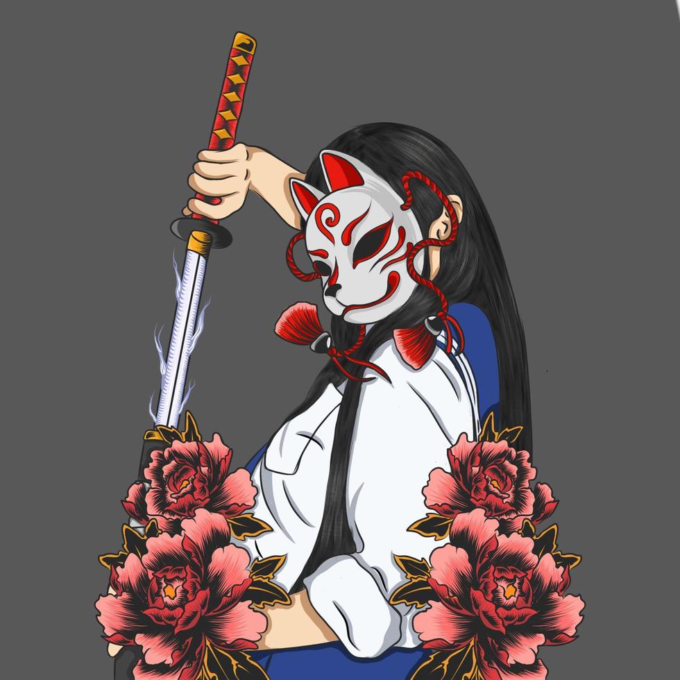 illustration vector graphic of Samurai Girl
