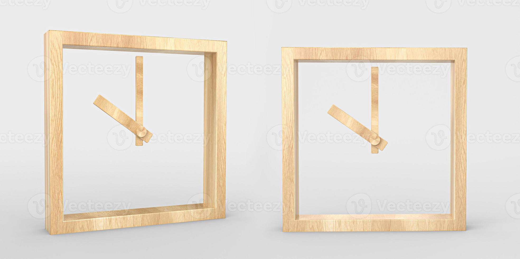 Wooden Square Clock holo minimal design 3d illustration photo