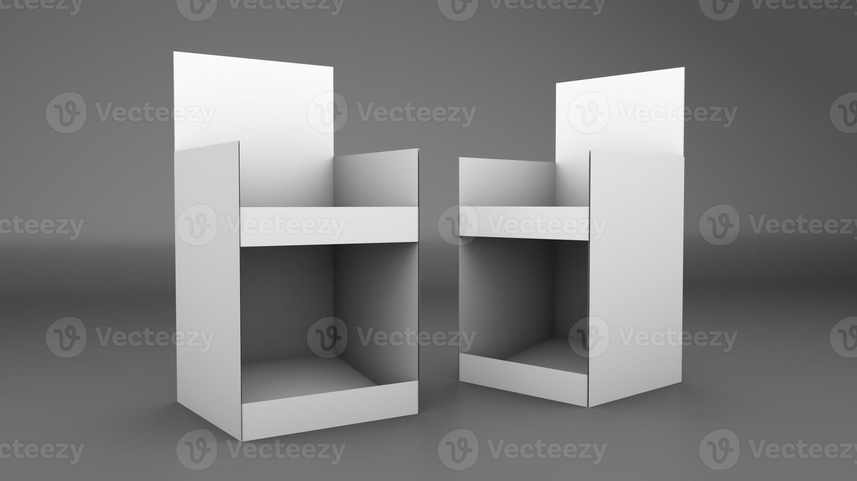 Blank counter top product display for mock up and branding Display Cardboard Gondola Shelf. Mockup, Mock Up, Template. On White Background Isolated. 3D Illustration photo