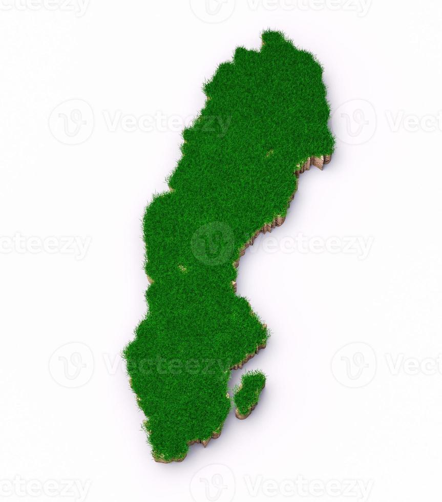 Sweden Map soil land geology cross section with green grass and Rock ground texture 3d illustration photo