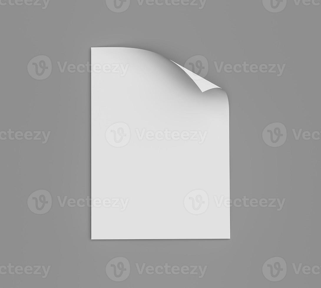 Empty paper sheet curved corner A4 format with soft shadows isolated on white background 3d illustration photo