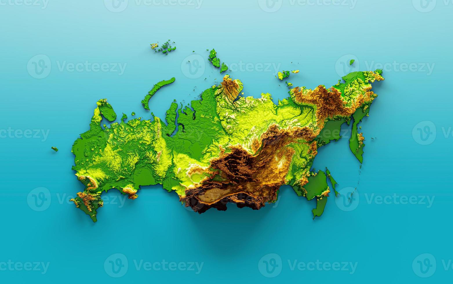 Russia Map Shaded relief Color Height map on the sea Blue Background 3d illustration photo