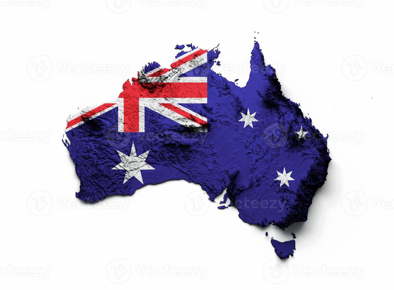 Australia Map Australia Flag Shaded relief Color Height map on white Background 3d illustration photo