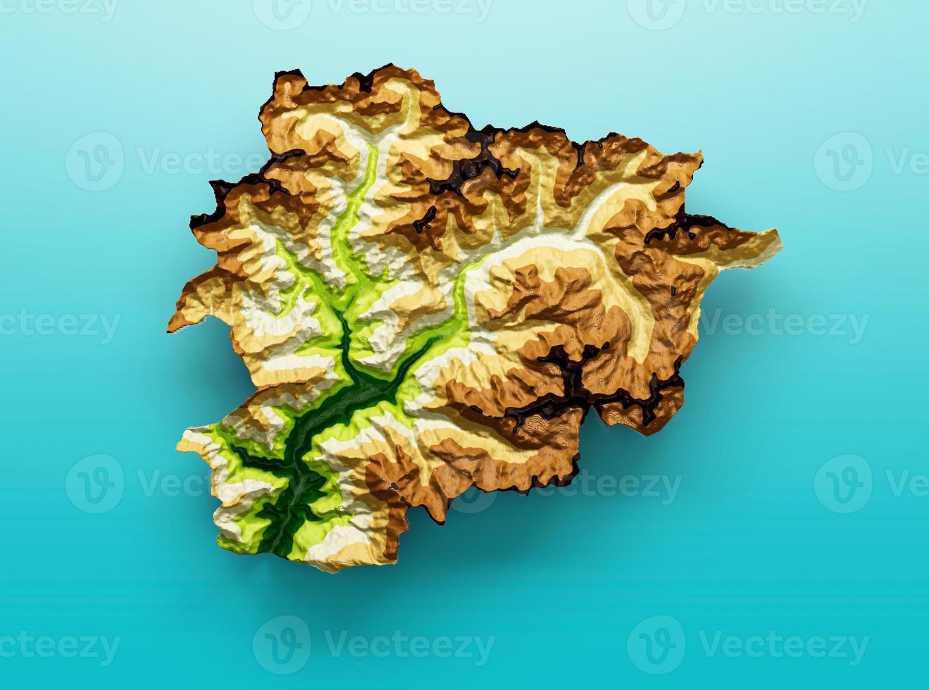 Andorra Map Shaded relief Color Height map on the sea Blue Background 3d illustration photo