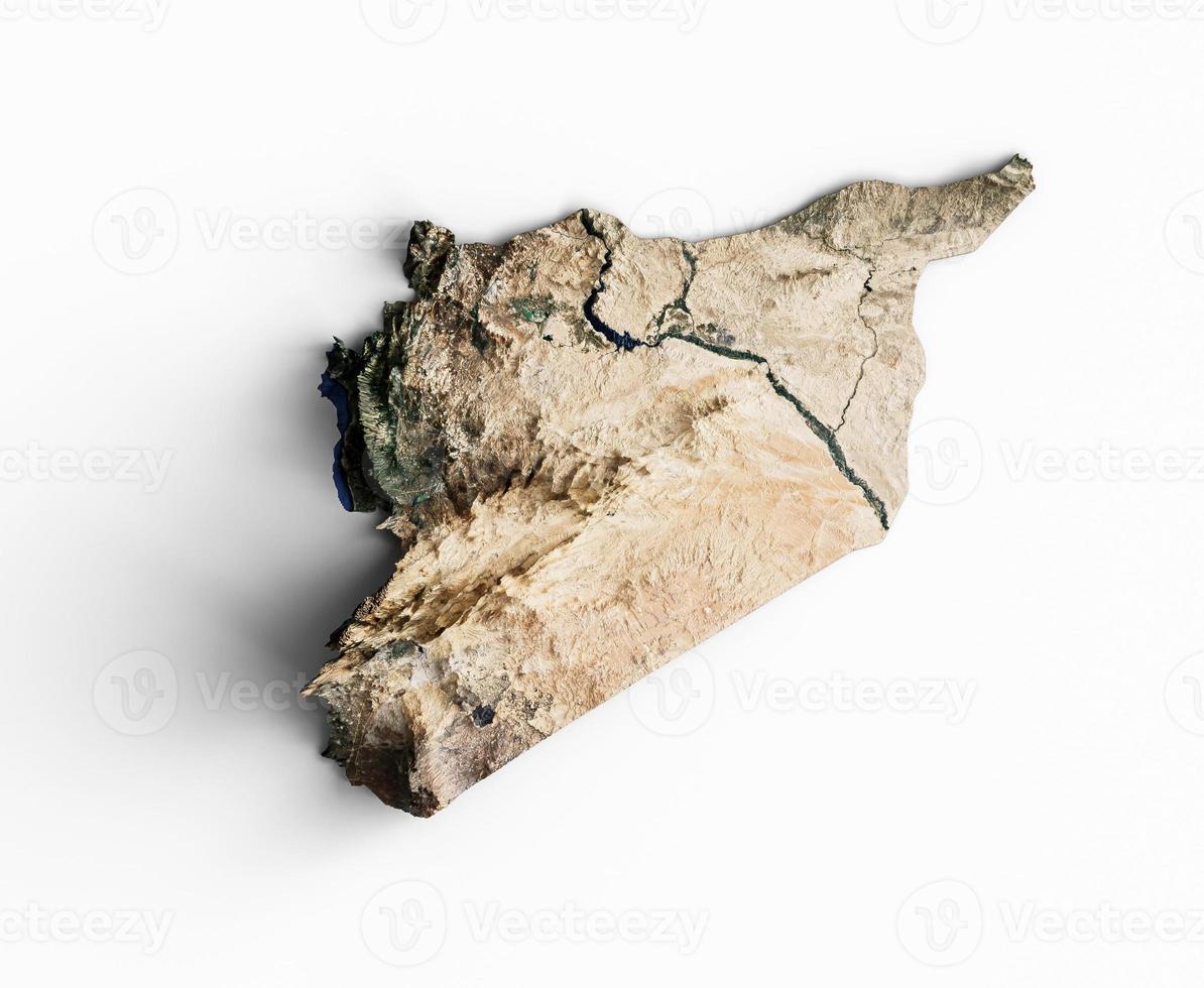 Syria Topographic Map 3d realistic Syria map Color texture and Rivers 3d illustration photo