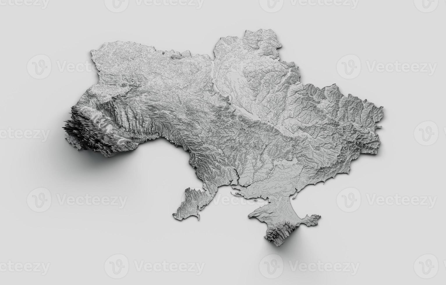 Ukraine Map Ukraine Flag Shaded relief Color Height map on white Background 3d illustration photo