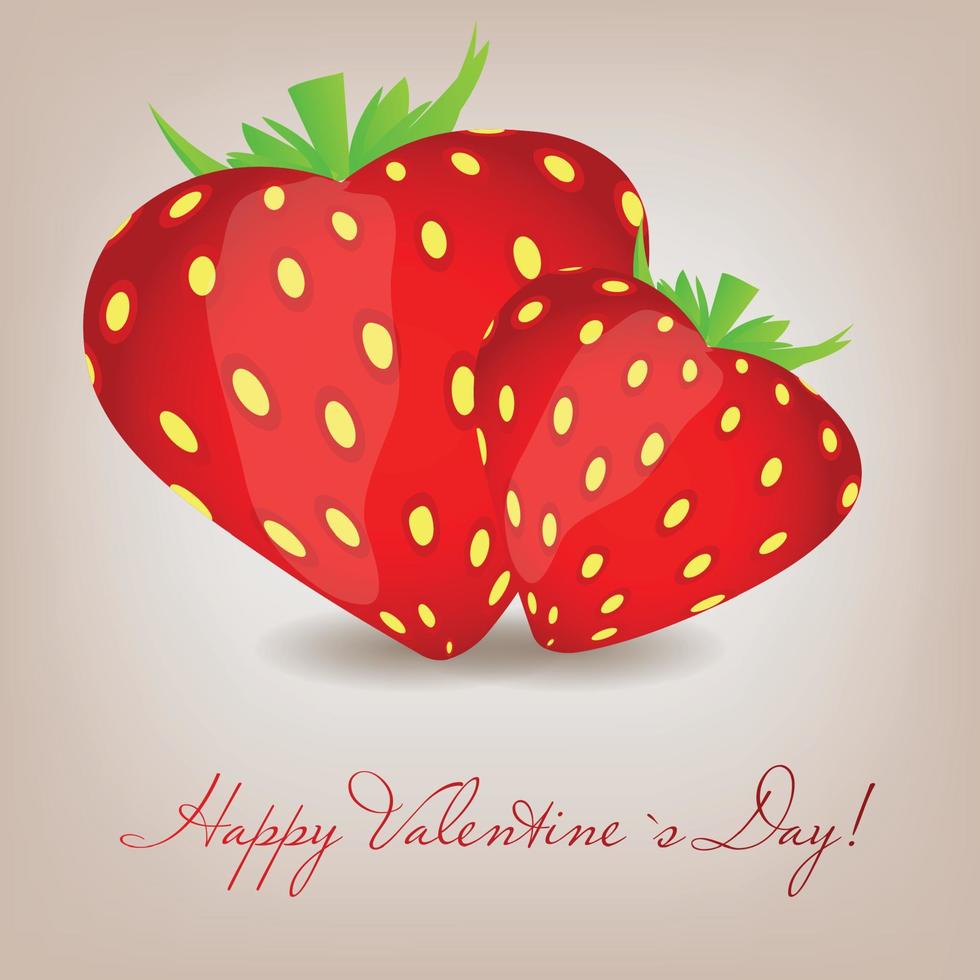 Happy Valentines Day card with strawberry heart. Vector illustra
