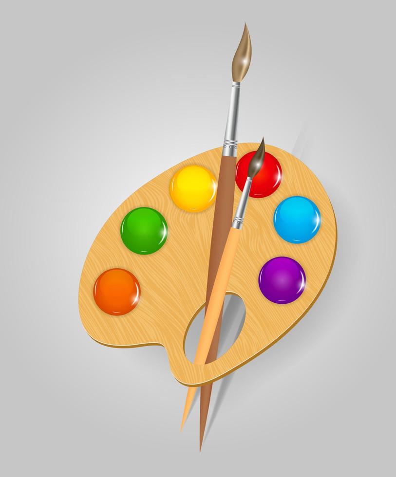 paleta de arte de madera con pinturas y brushe vector