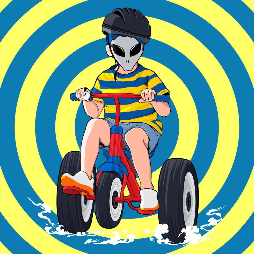 little boy colorful tricycle vector