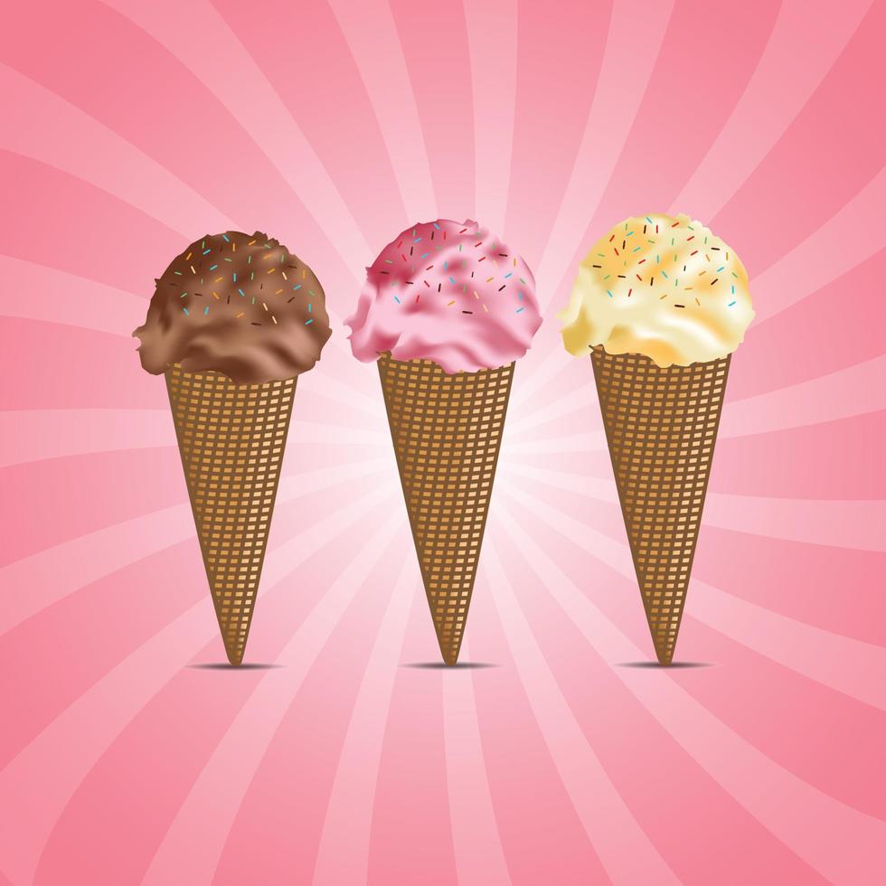Ice cream cone in different colors vector background.
