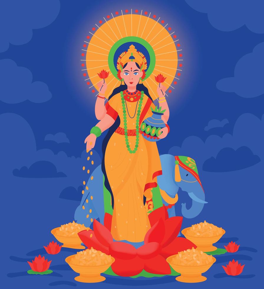 Ancient Indian Hindu God Lakshmi Composition 8407909 Vector Art at ...