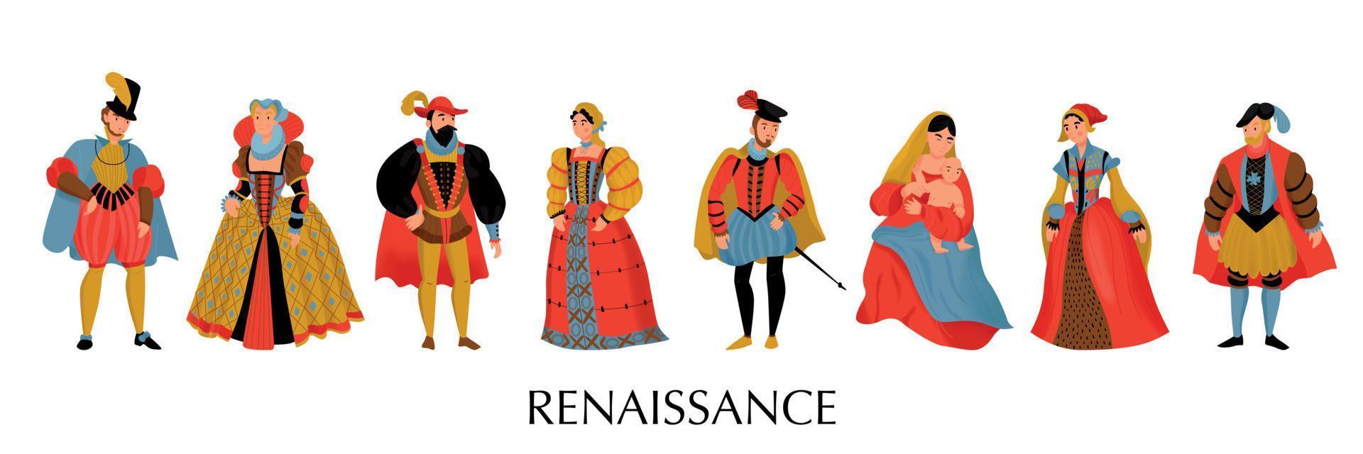 Renaissance Style Colored Icon Set vector