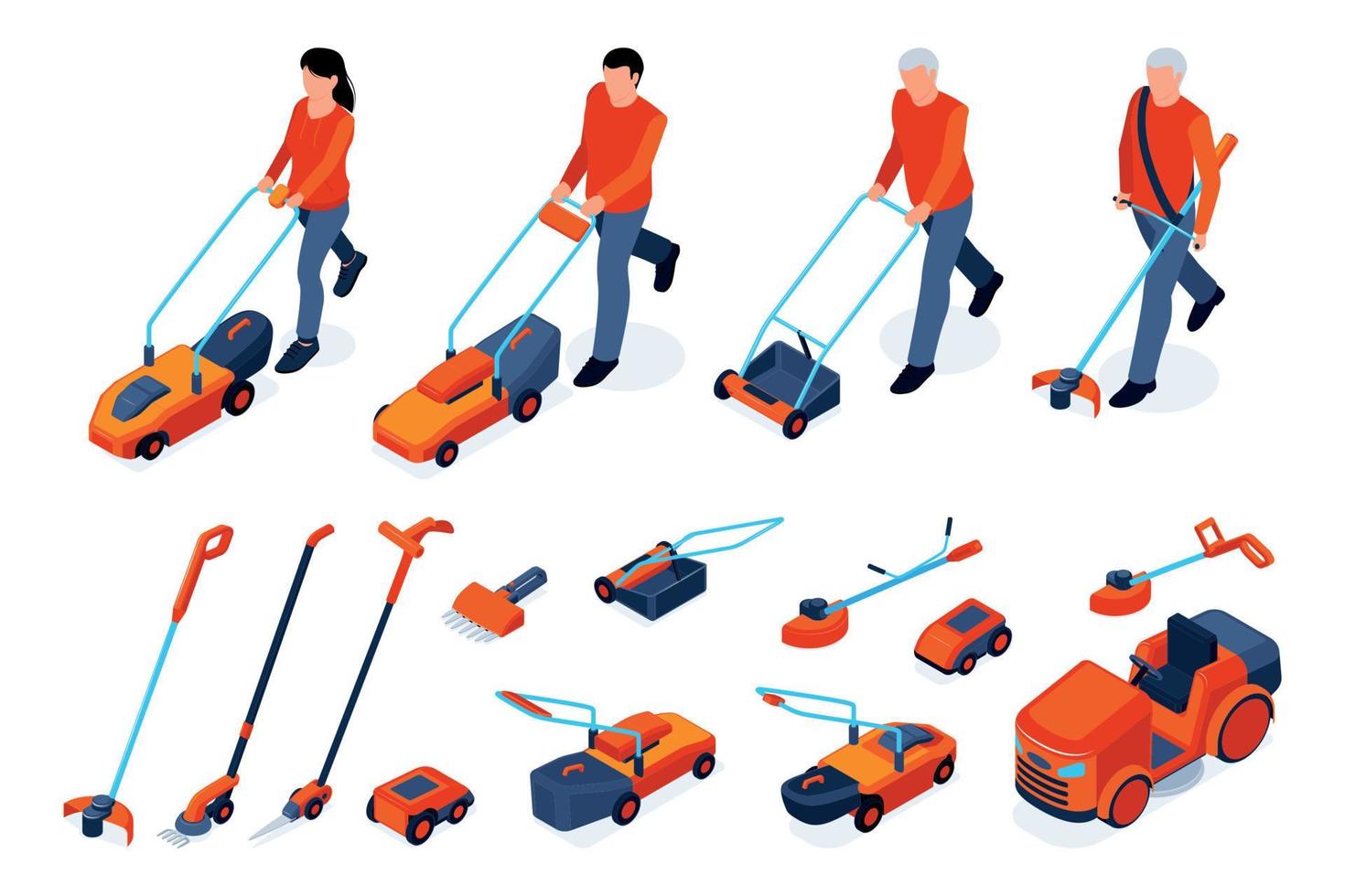 Isometric Lawn Mover Set vector