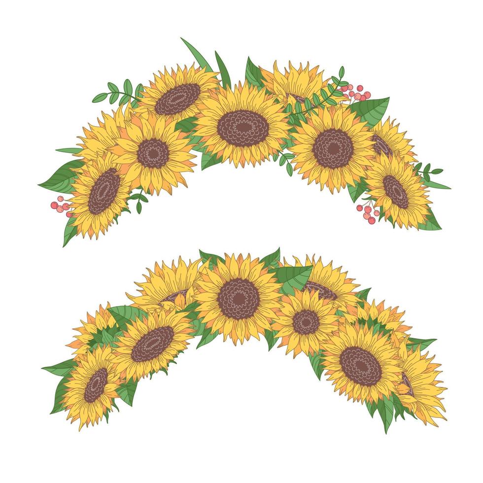 coronas de girasol de dibujos animados vector