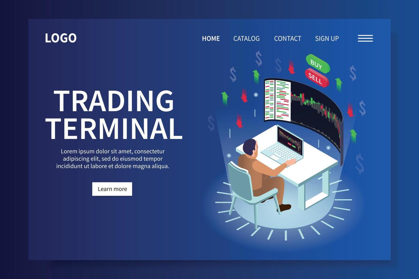 Trading Isometric Page Design vector