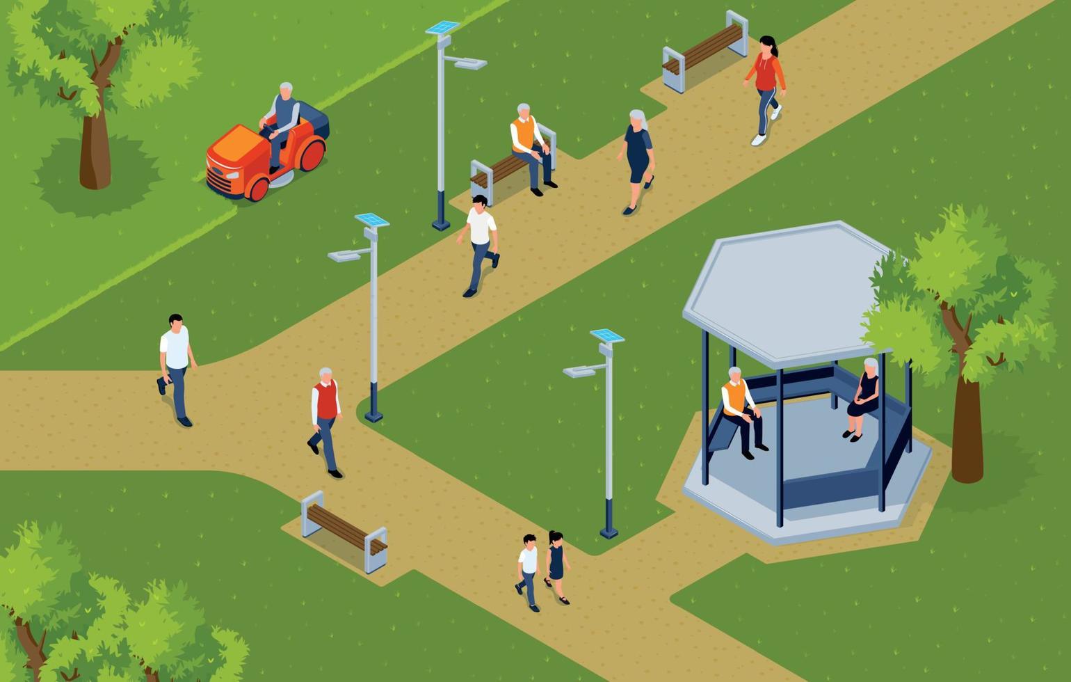 Isometric Park Lawnmower Composition vector