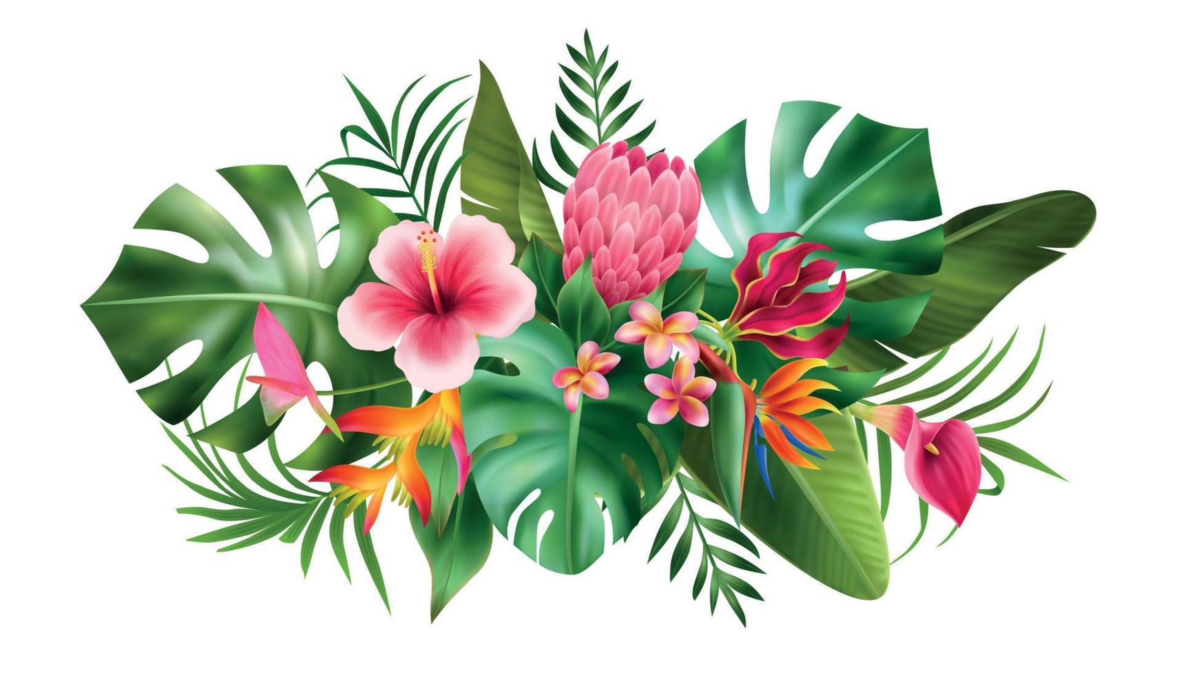 composición realista de flores exóticas vector