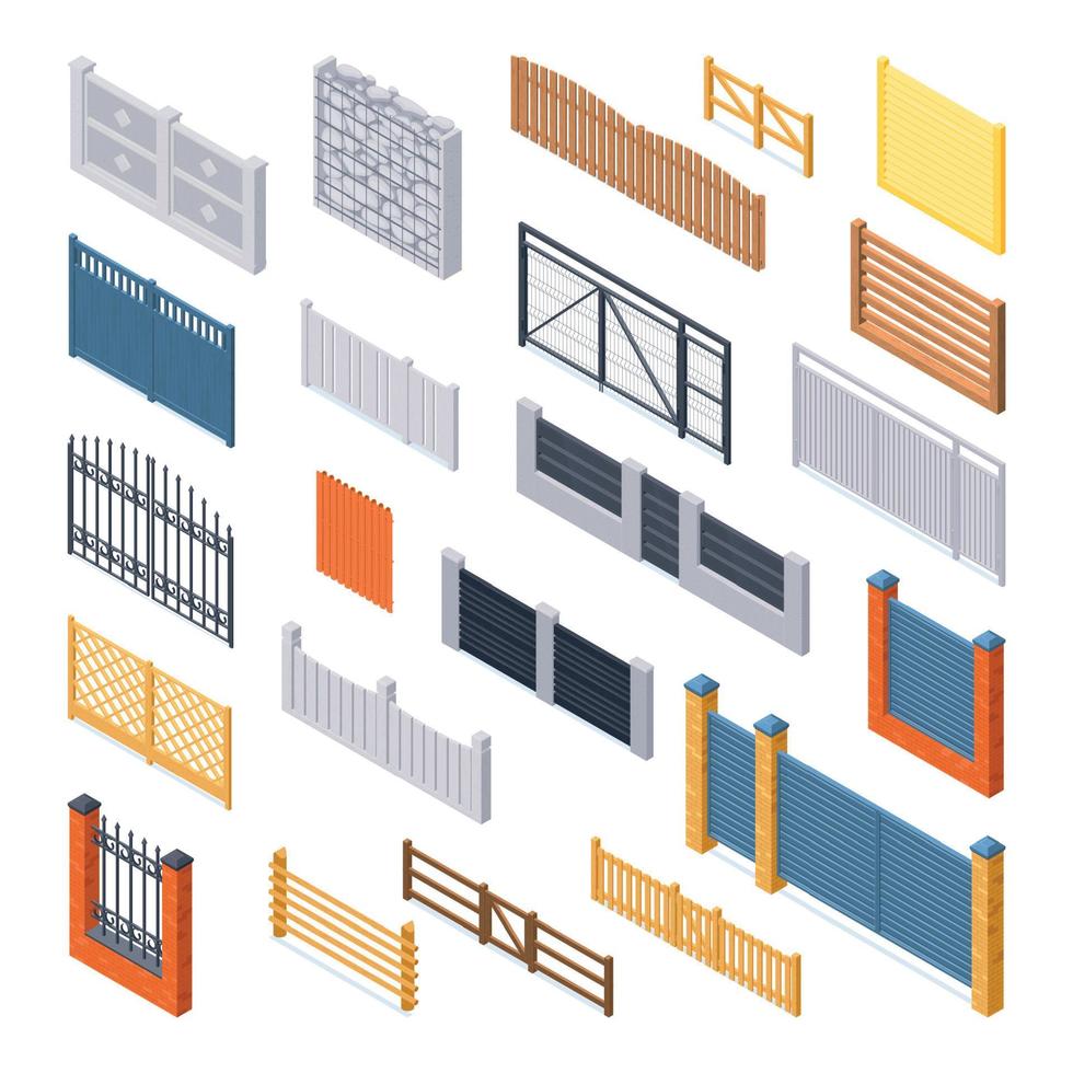 Isometric Fences Set vector