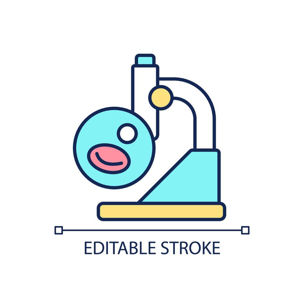 Laboratory blood researching RGB color icon. Microscope and biomaterial sample. Medicine and healthcare. Isolated vector illustration. Simple filled line drawing.