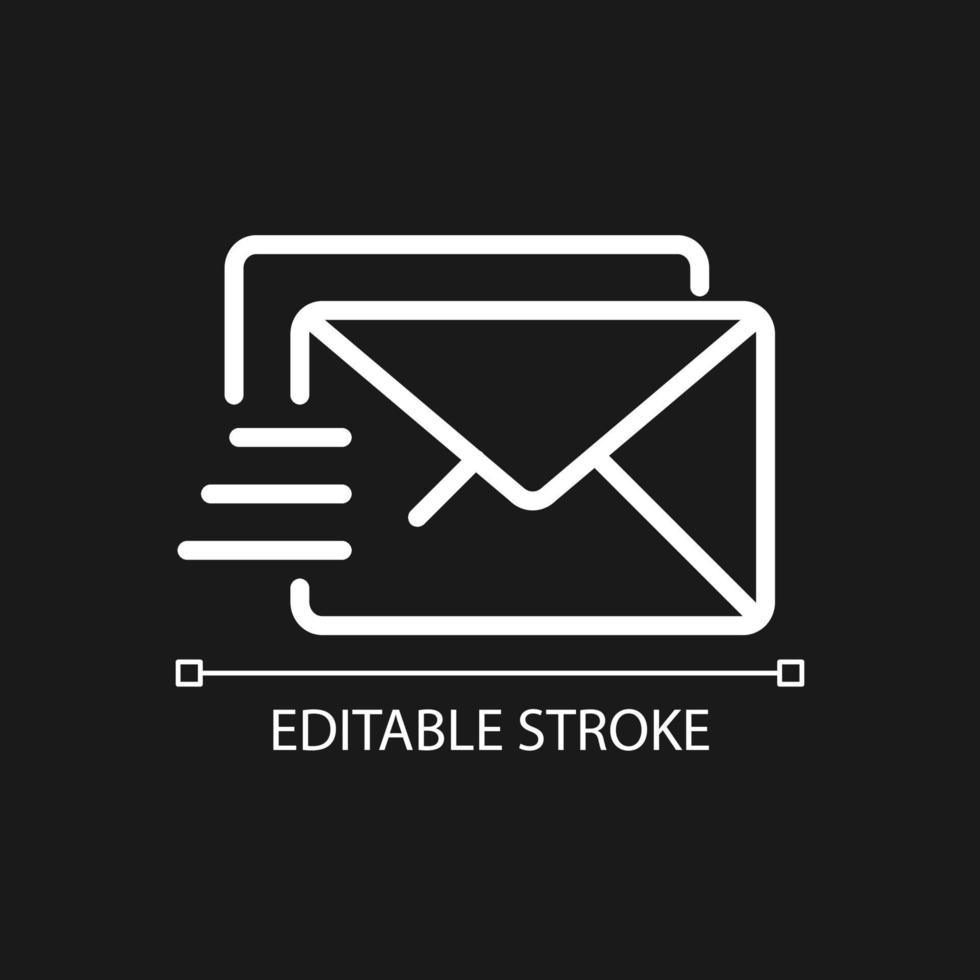 Mail pixel perfect white linear icon for dark theme. Electronic mail. Postal service. Letter correspondence. Thin line illustration. Isolated symbol for night mode. vector