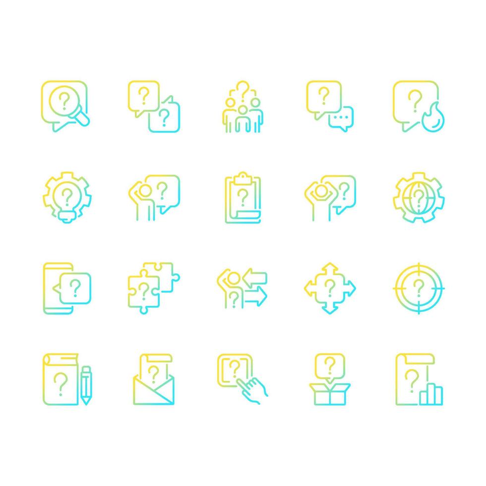 Question mark gradient linear vector icons set. Information searching service. Communication system. Thin line contour symbol designs bundle. Isolated outline illustrations collection