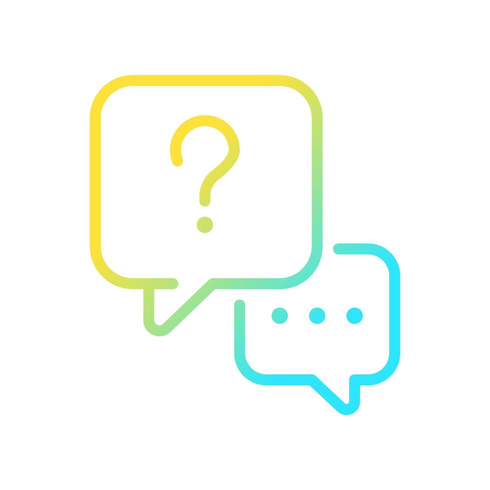 Interview question gradient linear vector icon. Communication process. Journalist job and mass media. Thin line color symbol. Modern style pictogram. Vector isolated outline drawing