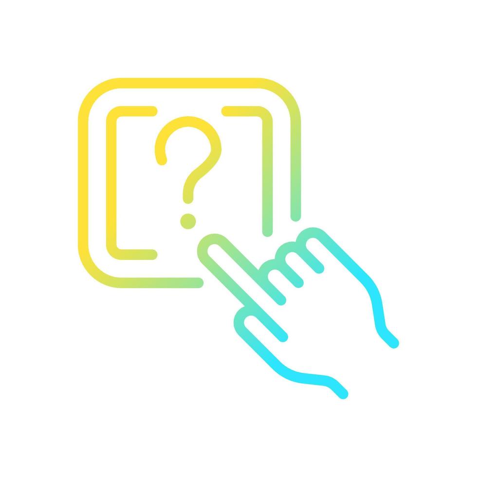 Question button gradient linear vector icon. Request to technical support. Looking of problem solving. Thin line color symbol. Modern style pictogram. Vector isolated outline drawing