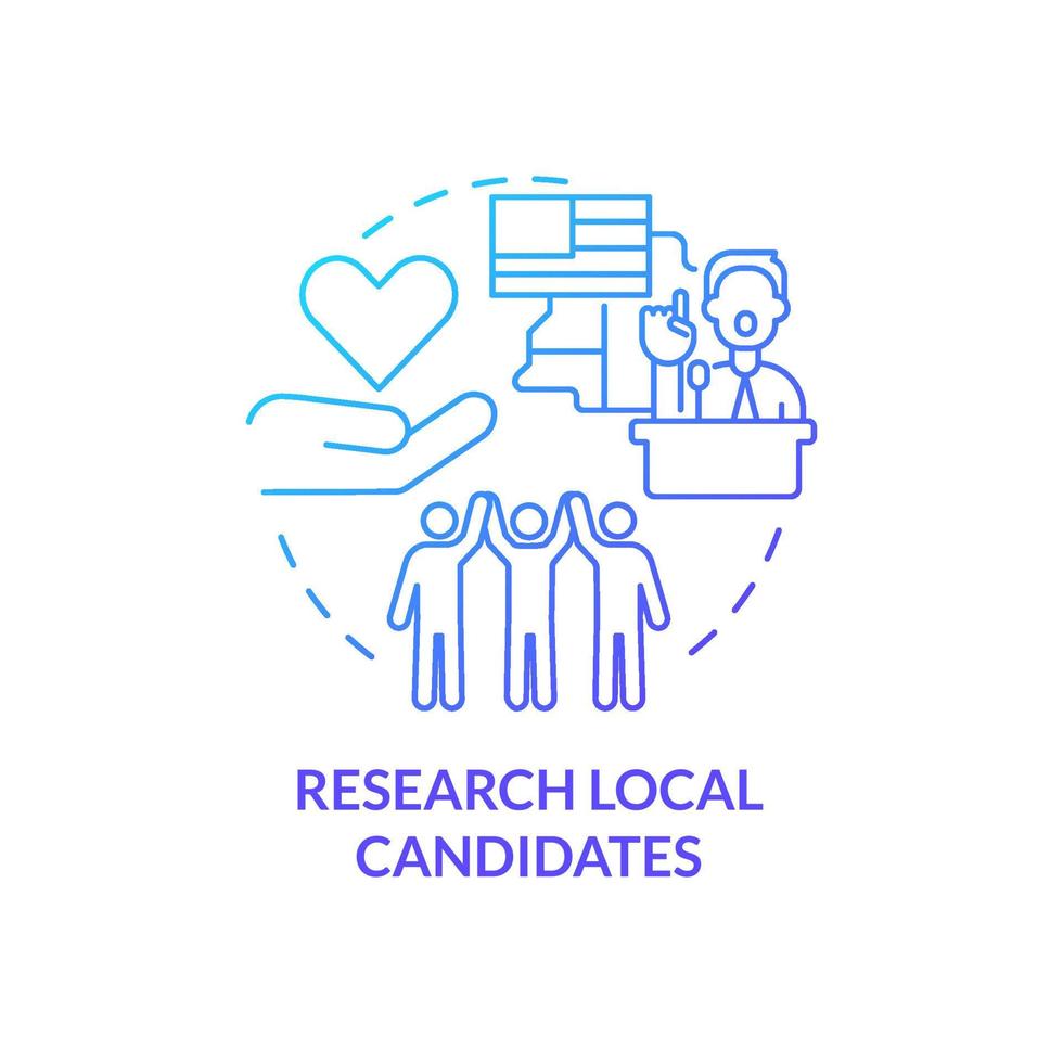 Research local candidates blue gradient concept icon. Homelessness assistance abstract idea thin line illustration. Support from local government. Isolated outline drawing. vector