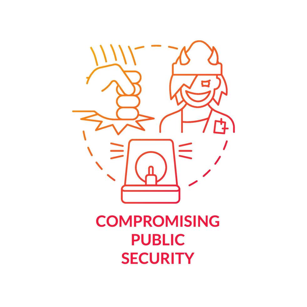 Compromising public security red gradient concept icon. Peace disturbance. Criminal offenses abstract idea thin line illustration. Isolated outline drawing. vector