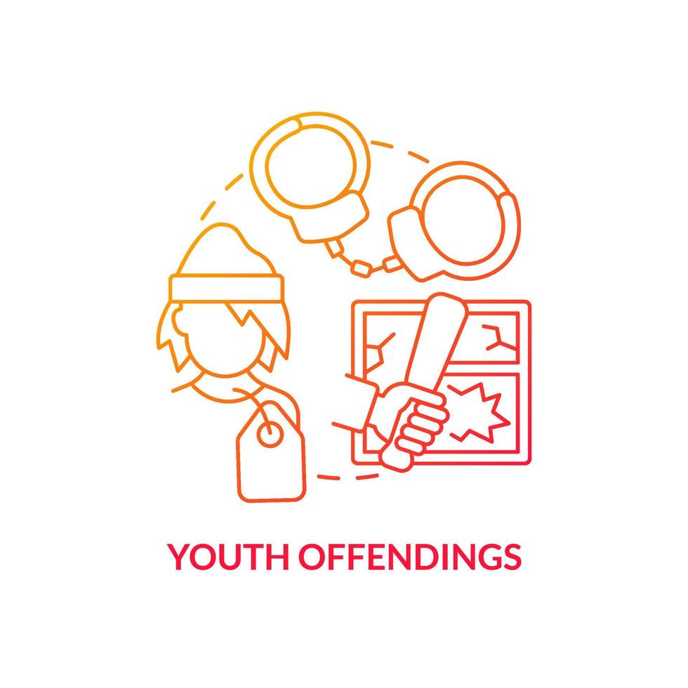 Youth offendings red gradient concept icon. Homelessness among teens abstract idea thin line illustration. Violent offenses. Youthful offenders. Isolated outline drawing. vector