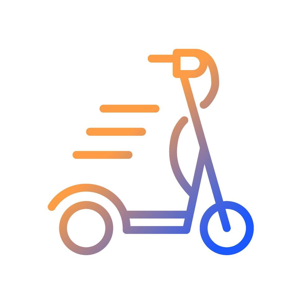 icono de vector lineal de gradiente de scooter. vehículo motorizado y eléctrico. transporte móvil. scooter electrónico. movimiento dinámico. símbolo de color de línea delgada. pictograma de estilo moderno. dibujo de contorno aislado vectorial