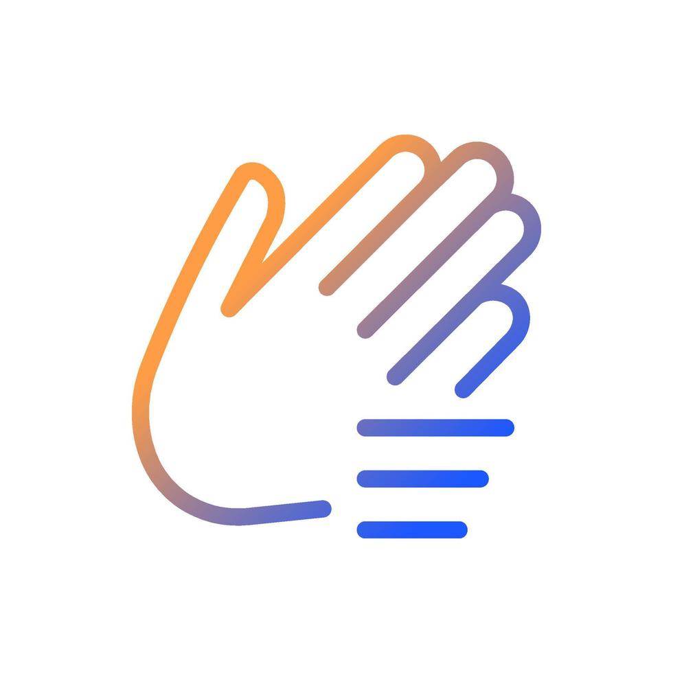 Waving hand gradient linear vector icon. Nonverbal communication. Greeting and calling gesture. Dynamic movement. Thin line color symbol. Modern style pictogram. Vector isolated outline drawing