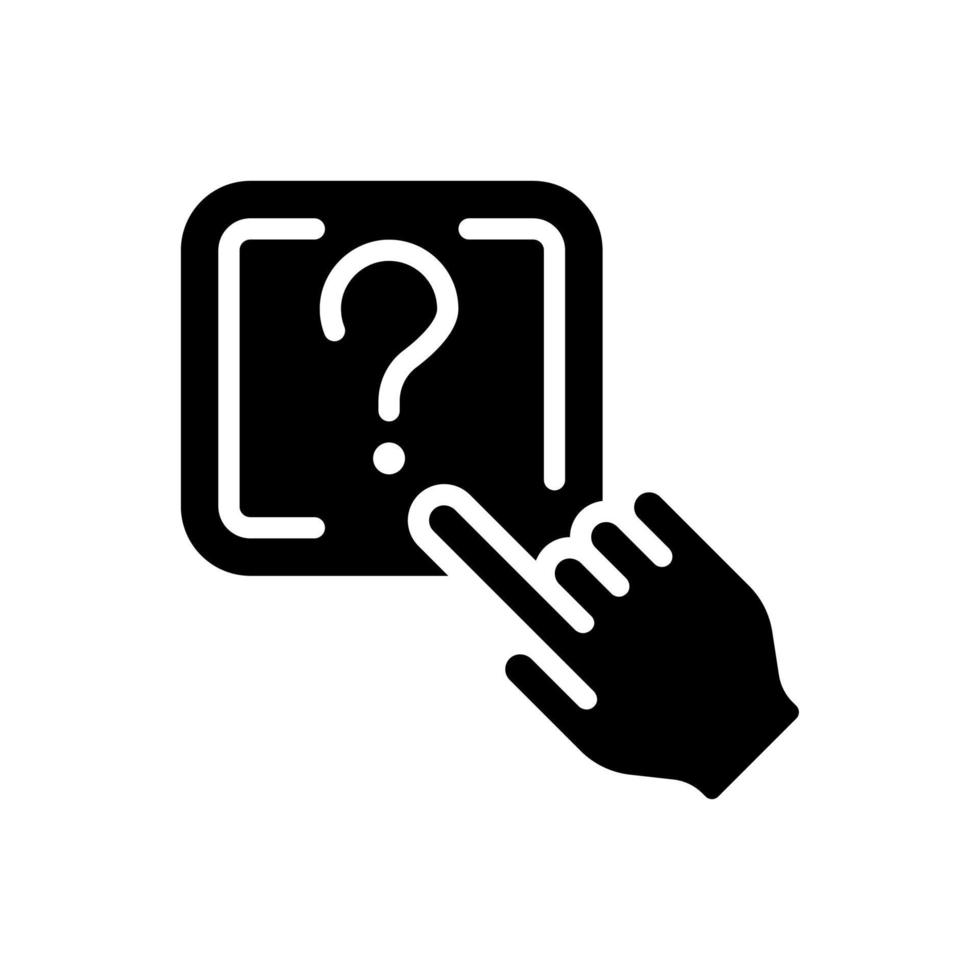 Question button black glyph icon. Request to technical support. Looking of problem solving. Online help. Silhouette symbol on white space. Solid pictogram. Vector isolated illustration