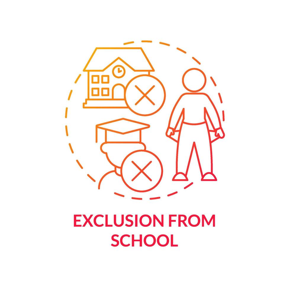 Exclusion from school red gradient concept icon. Youth homelessness cause abstract idea thin line illustration. Vulnerability of excluded pupil. Isolated outline drawing. vector