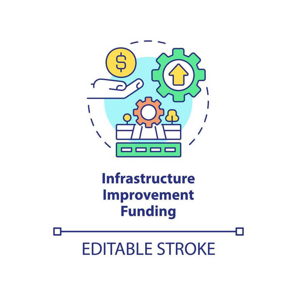 Infrastructure improvement funding concept icon. Helping program for startup growth abstract idea thin line illustration. Isolated outline drawing. Editable stroke. vector