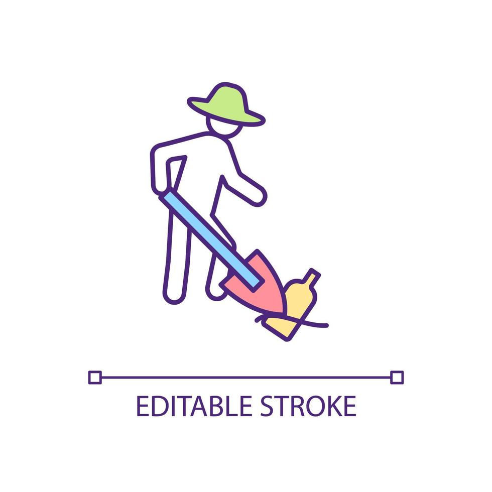 Organizing beach cleanup RGB color icon. Volunteer event. Monitoring water bodies condition. Isolated vector illustration. Simple filled line drawing.