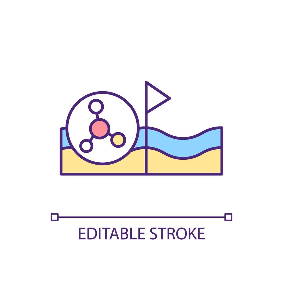 Marine water quality RGB color icon. Transboundary pollution. Chemical elements presenting in seawater. Isolated vector illustration. Simple filled line drawing.
