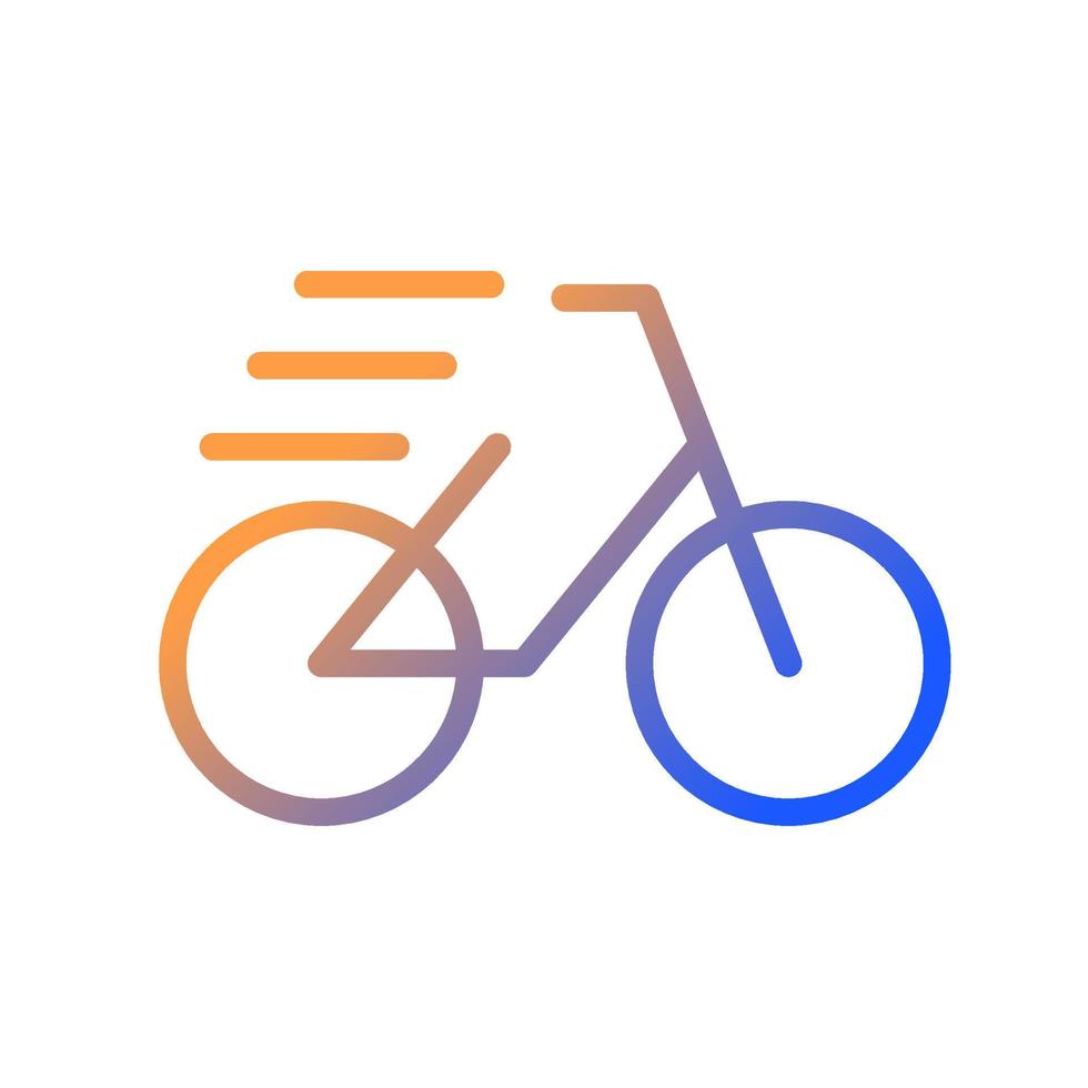 Bicycle gradient linear vector icon. Pedal cycle. Transportation and recreation. Sport activity. Dynamic movement. Thin line color symbol. Modern style pictogram. Vector isolated outline drawing