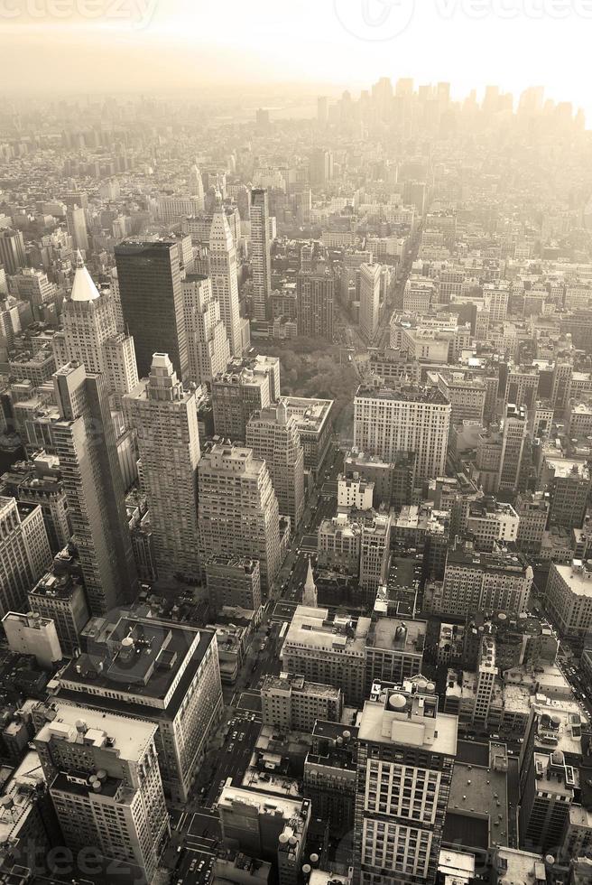 New York City Manhattan skyline aerial view black and white photo