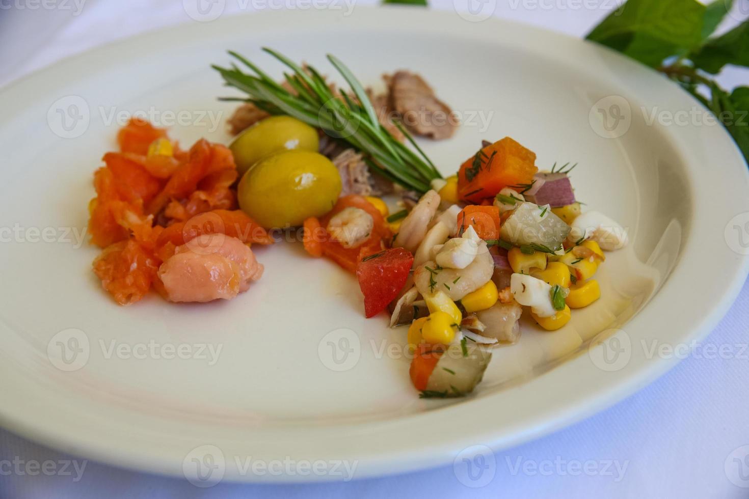 Tuna, salmon and shrimp salad 8410329 Stock Photo at Vecteezy