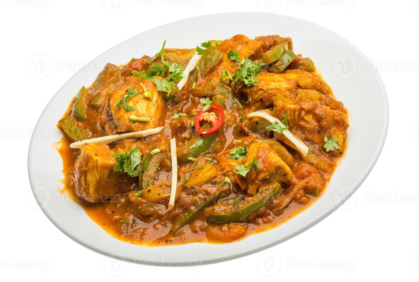 Chicken Jhalfraziv on white background photo