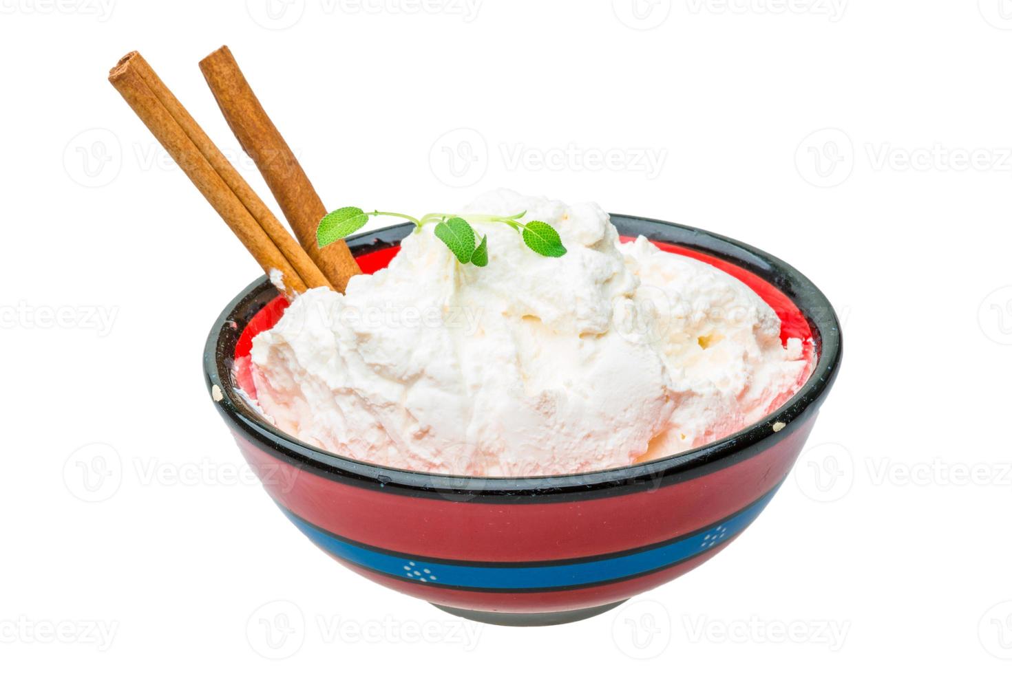 Cottage cheese in dish photo