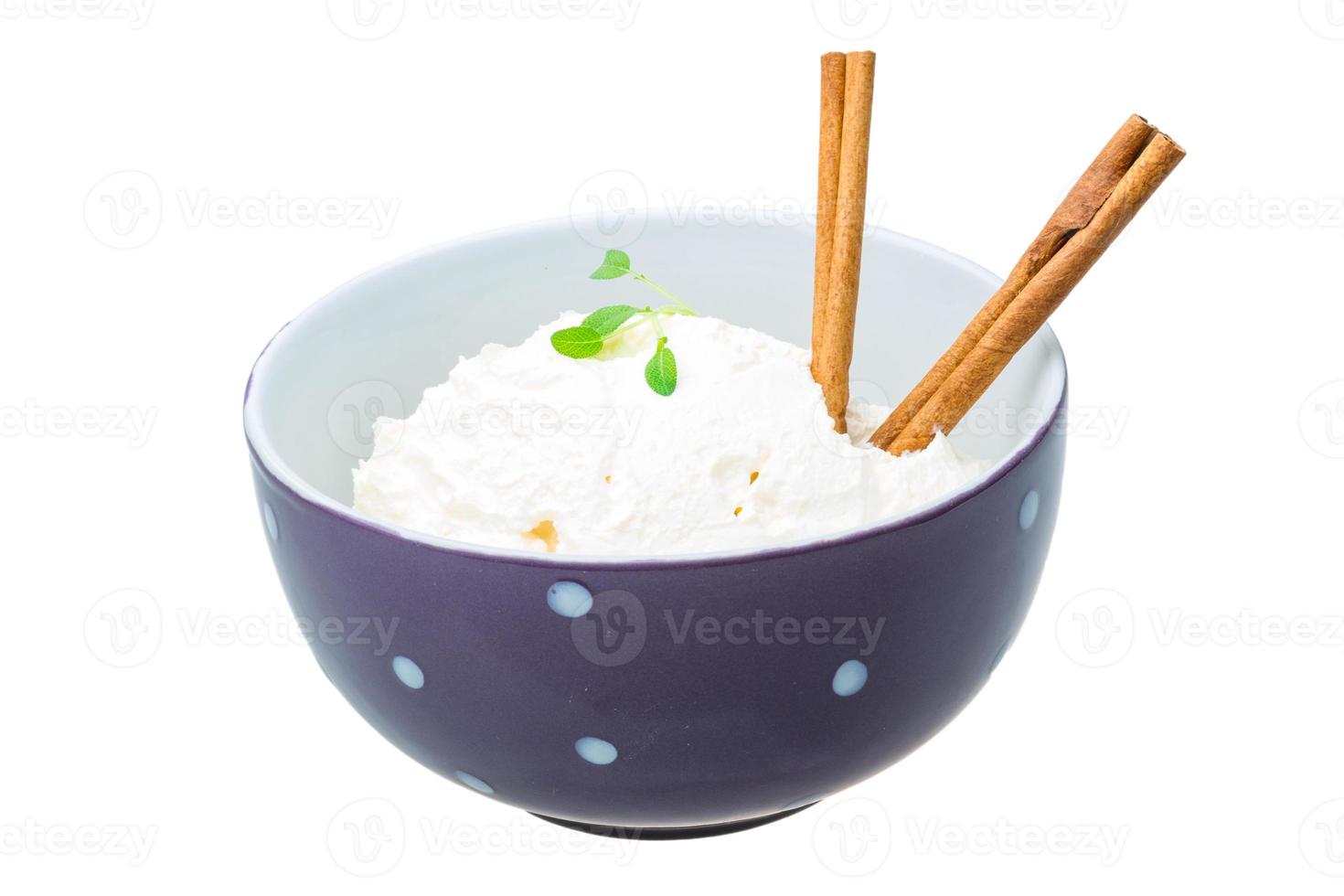 Cottage cheese in dish photo