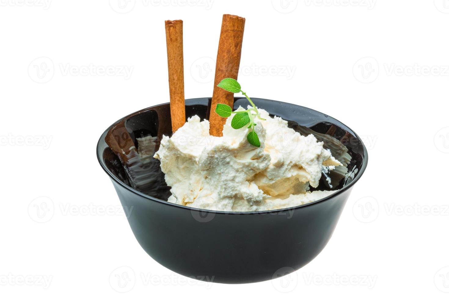 Cottage cheese in dish photo