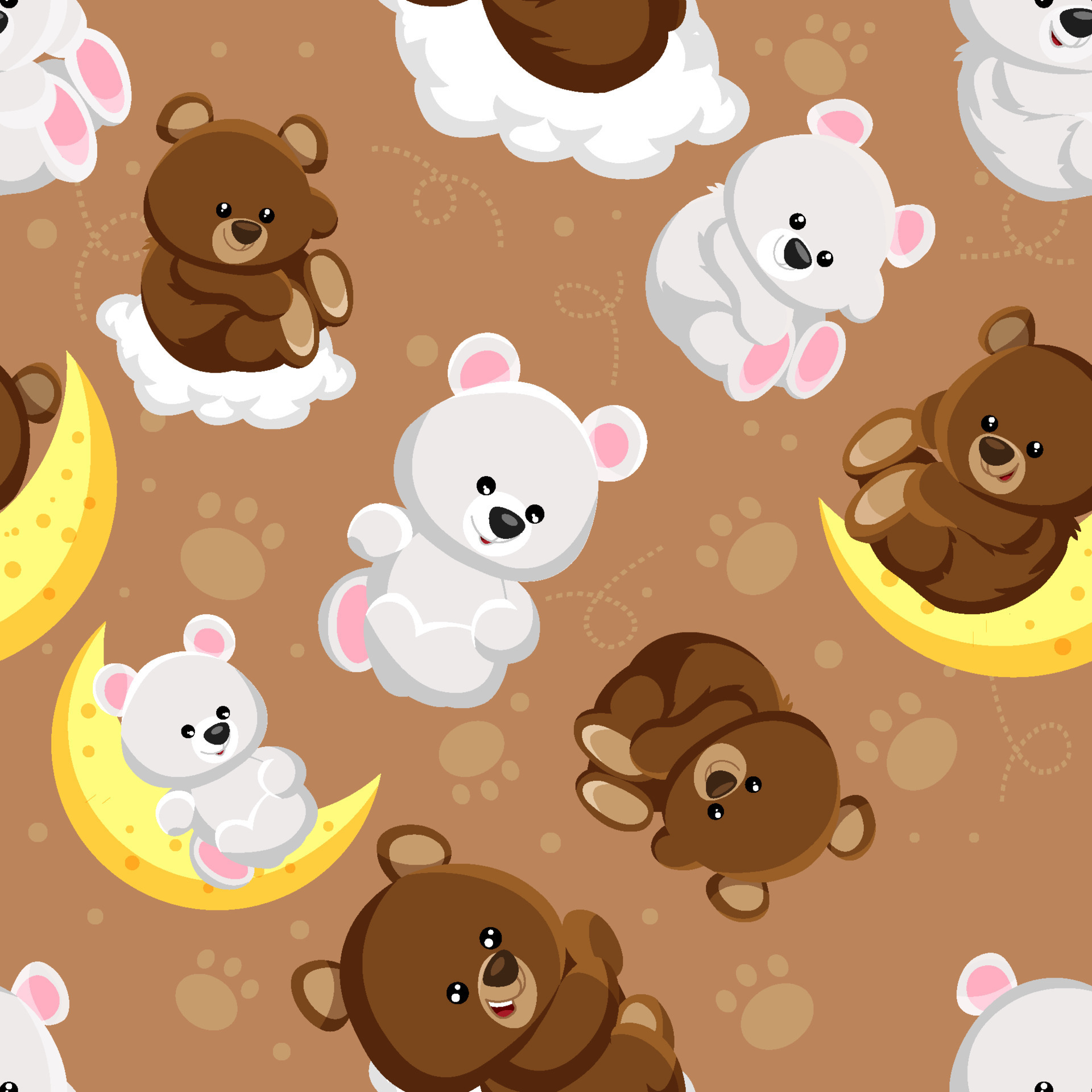Cute Brown and White Teddy Bear Seamless Background 8412162 Vector ...