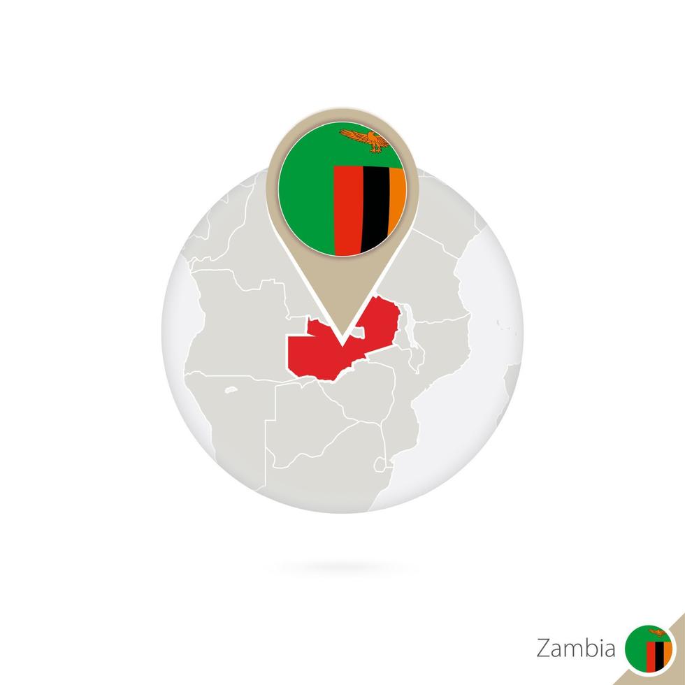 Zambia map and flag in circle. Map of Zambia, Zambia flag pin. Map of Zambia in the style of the globe. vector